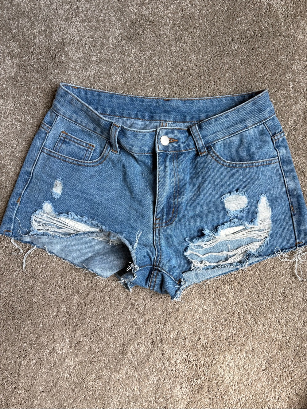 Classic High-Rise Distressed Denim Shorts - Blue